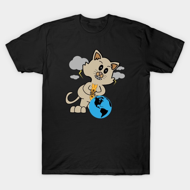 Funny Catastrophe Cat T-Shirt by ulunkz